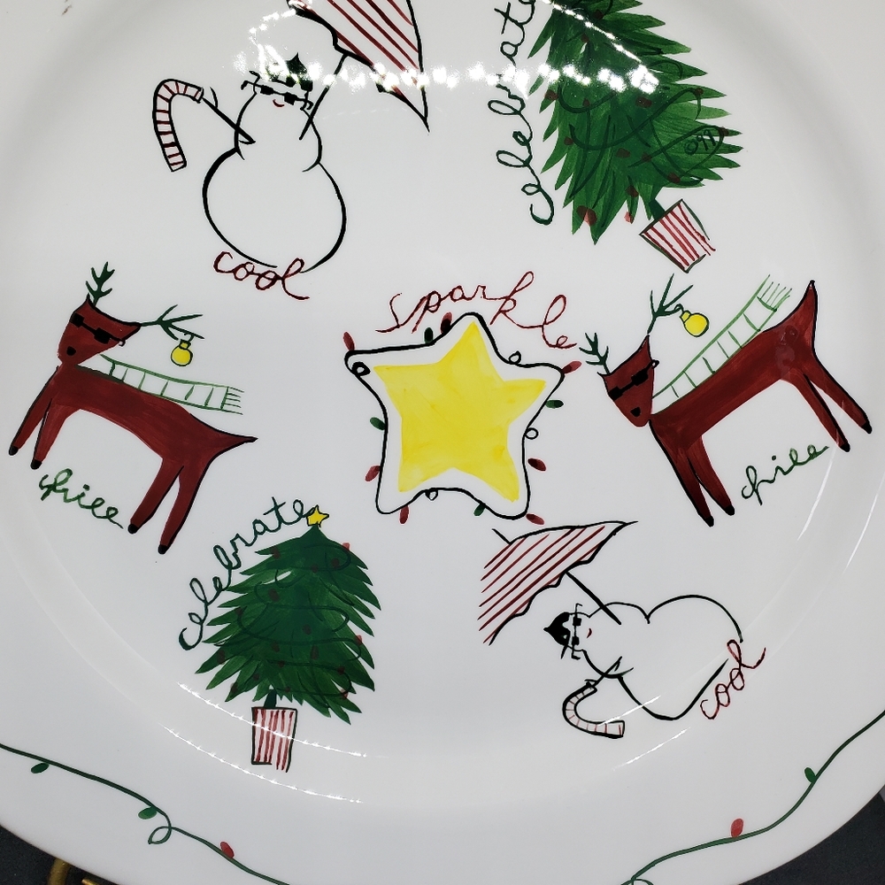 At Home International Holiday Plate Winter Snowmen Reindeer ~Pre-Owned - Picture 5 of 10
